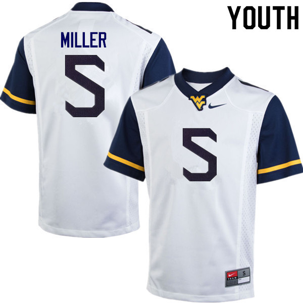 NCAA Youth Dreshun Miller West Virginia Mountaineers White #5 Nike Stitched Football College Authentic Jersey MT23Q53VE